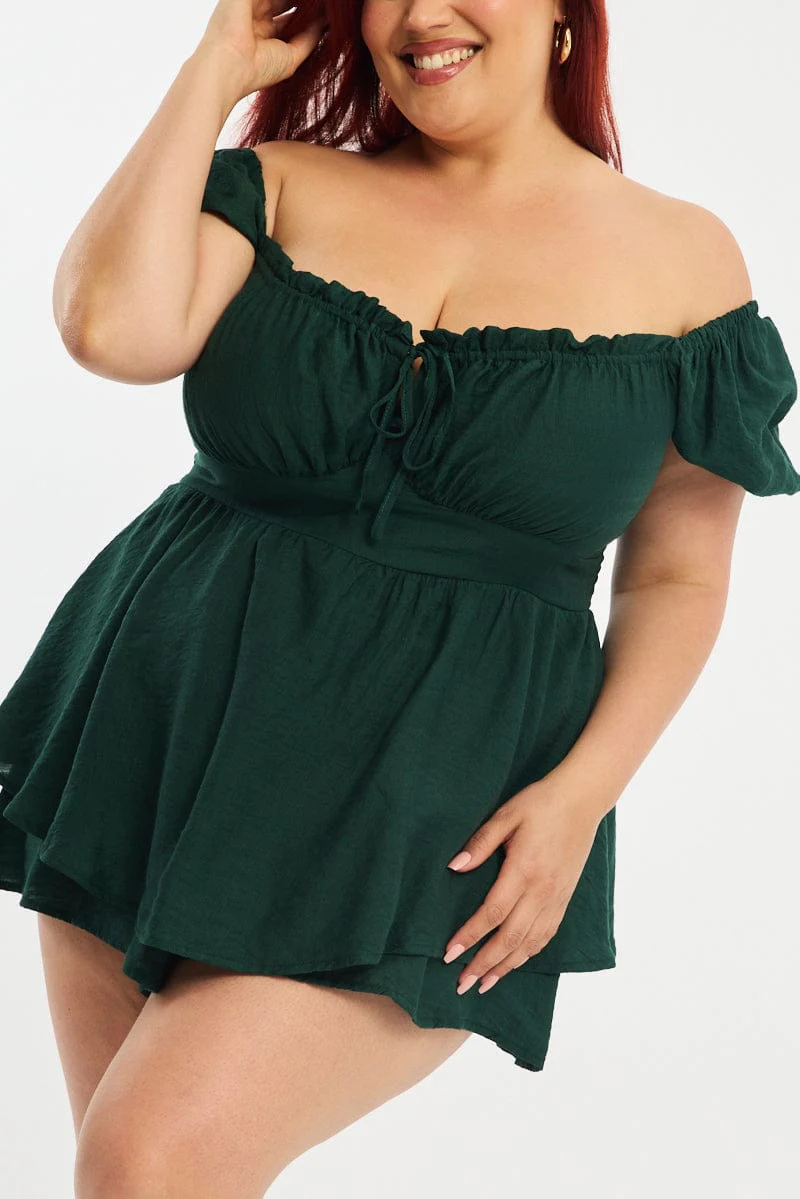 Green Ruched Playsuit Short Sleeve - Image 6