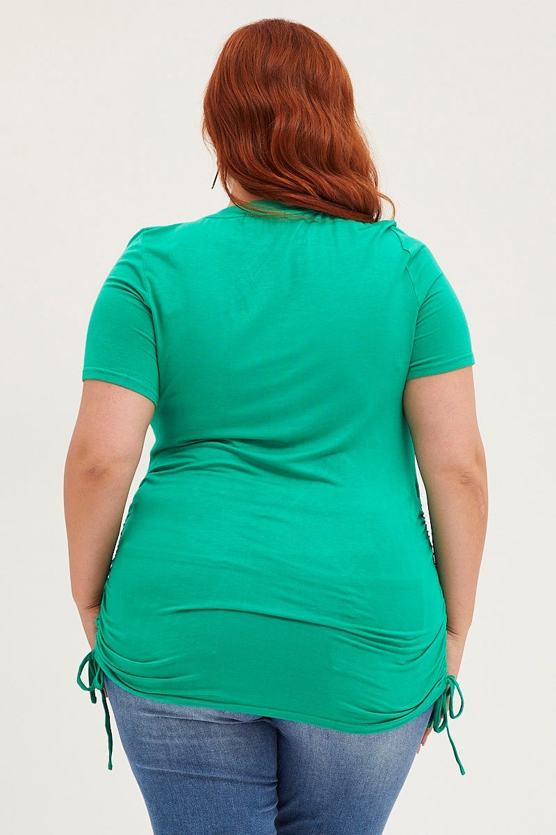 Green Ruched T-shirt Crew Neck Short Sleeve Side - Image 5