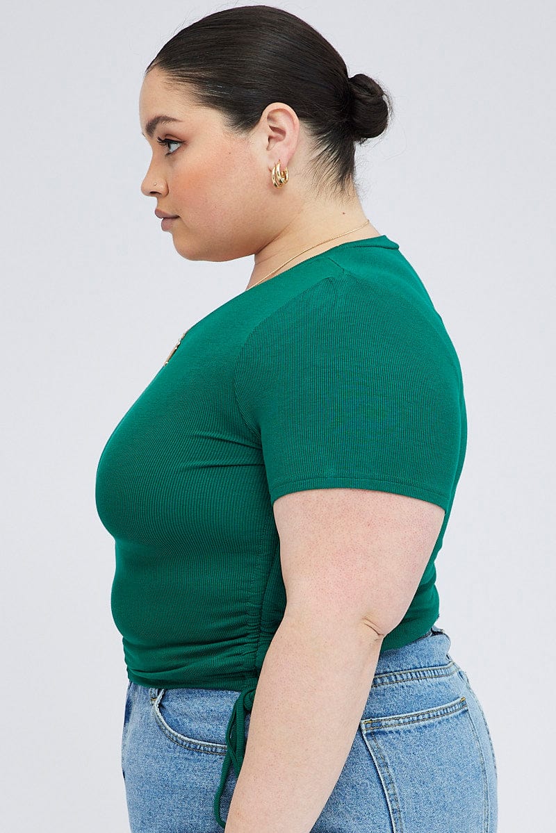 Green Ruched Top Short Sleeve Crew Neck - Image 4