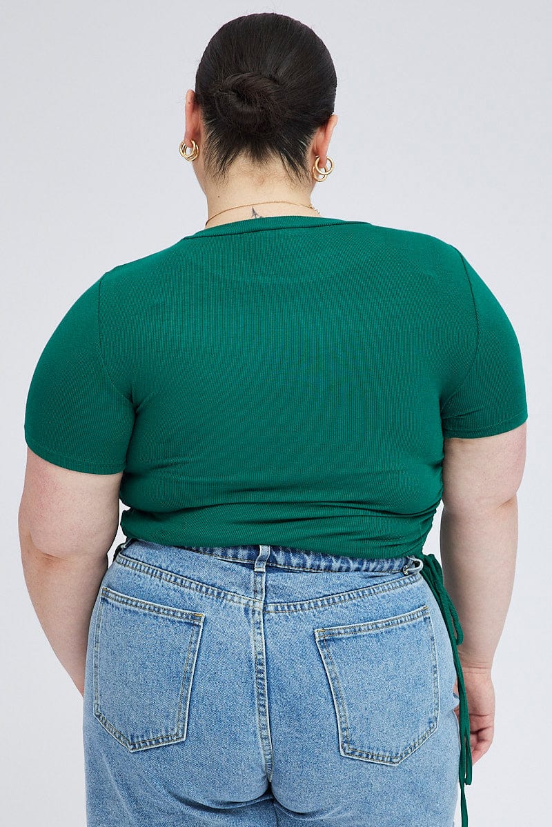 Green Ruched Top Short Sleeve Crew Neck - Image 5