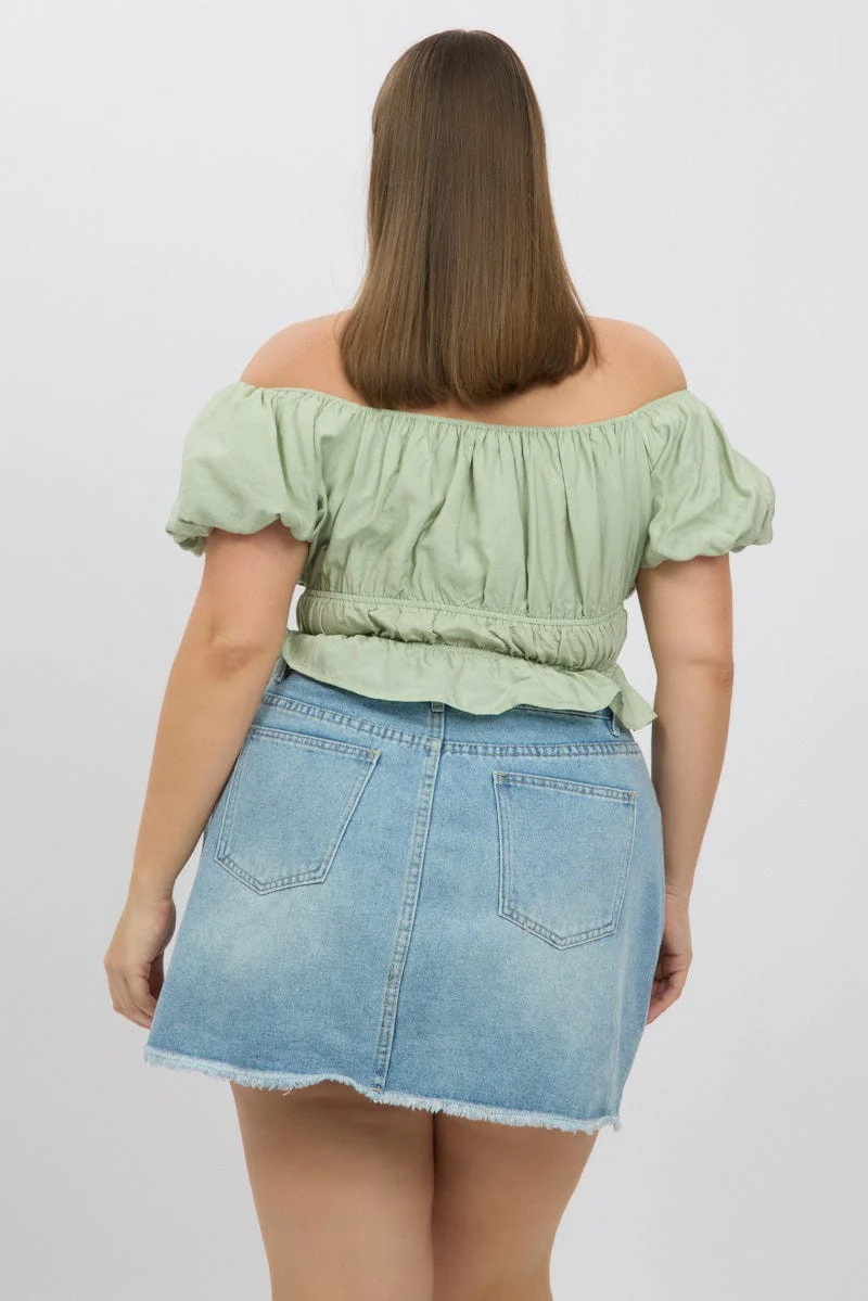 Green Ruffle Crop Top Puff Sleeve - Image 5