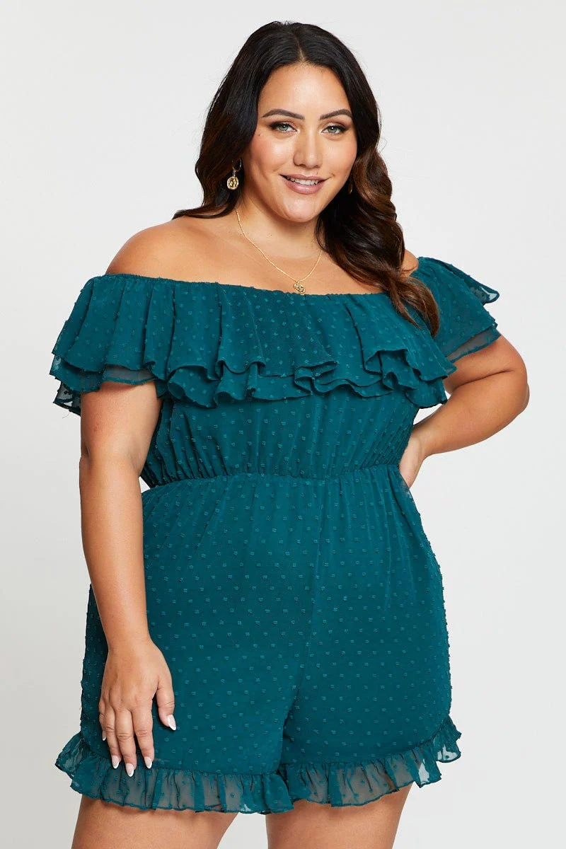 Green Ruffle Playsuit Off Shoulder - Image 3