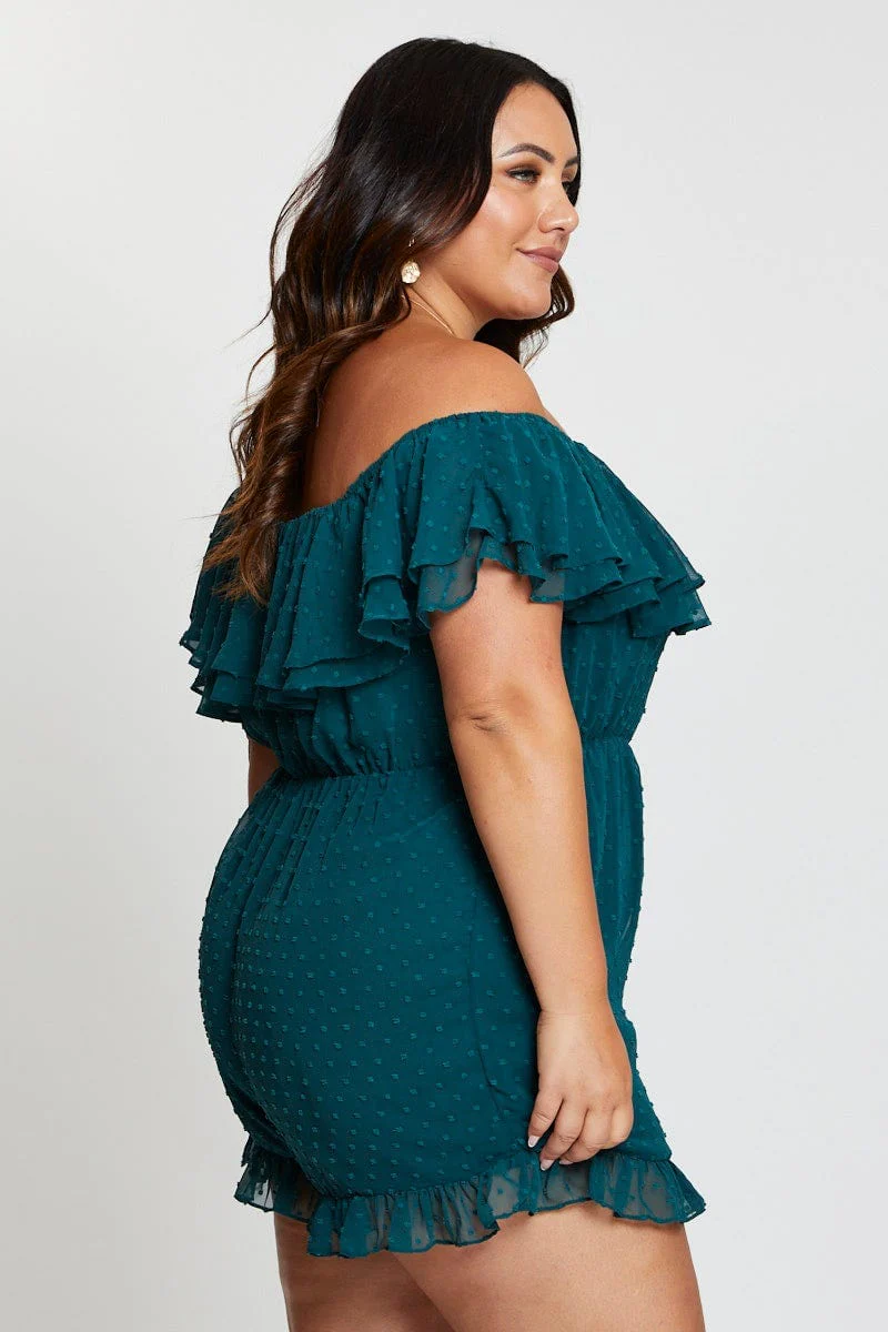 Green Ruffle Playsuit Off Shoulder - Image 4