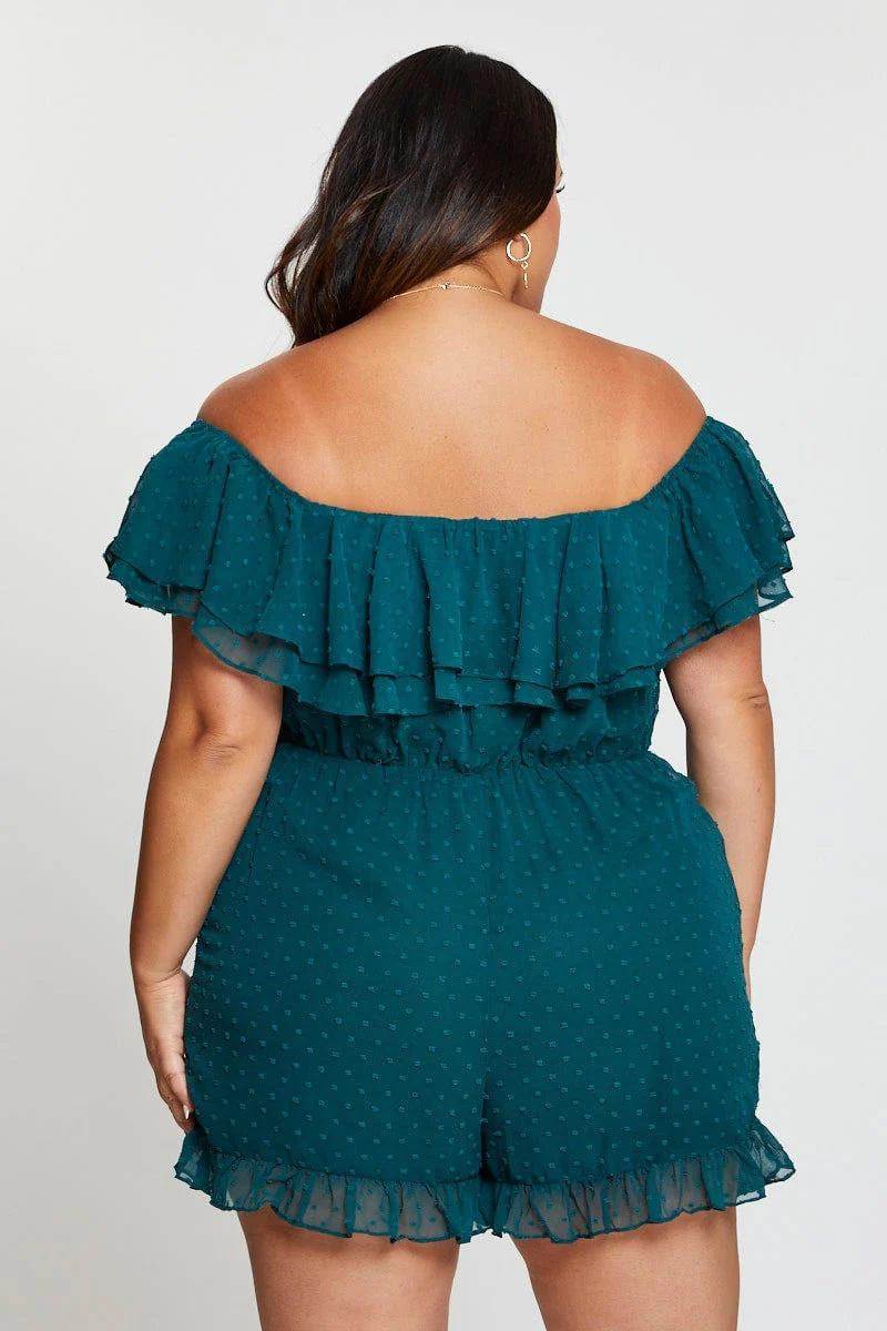 Green Ruffle Playsuit Off Shoulder - Image 5