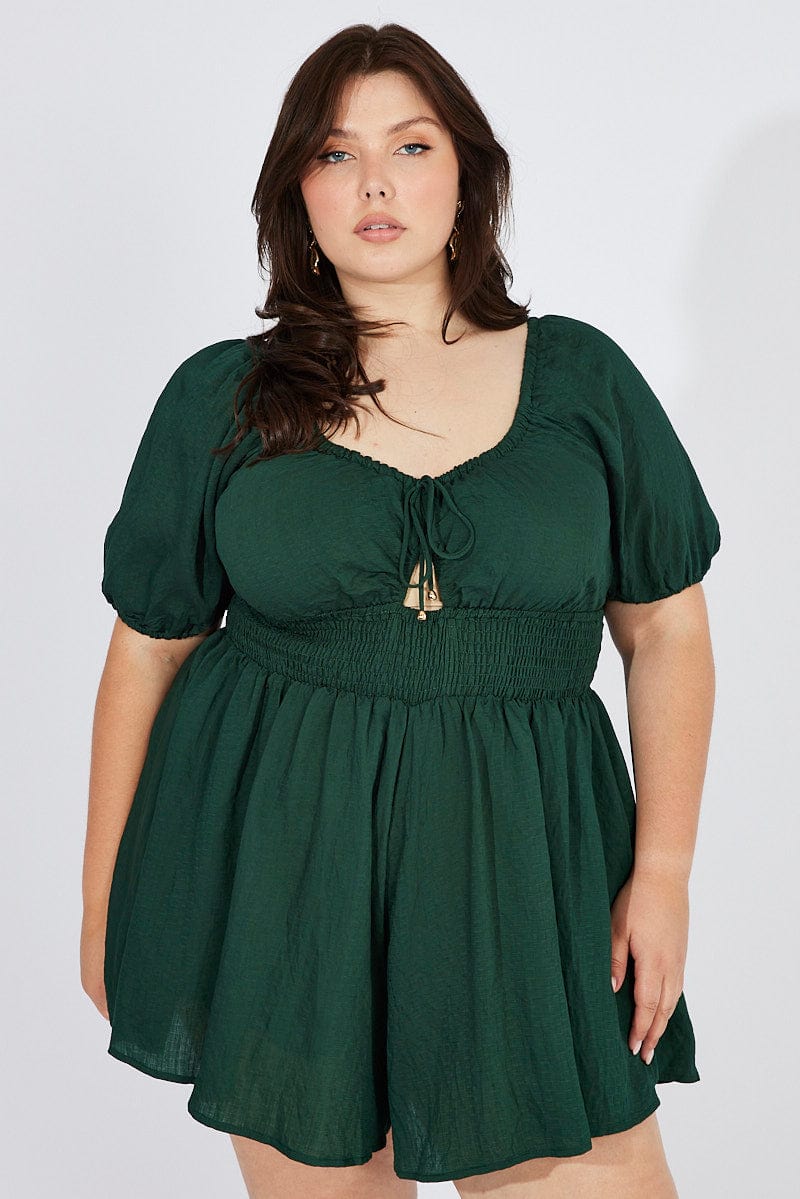Green Ruffle Playsuit Short Sleeve Cut Out - Image 3