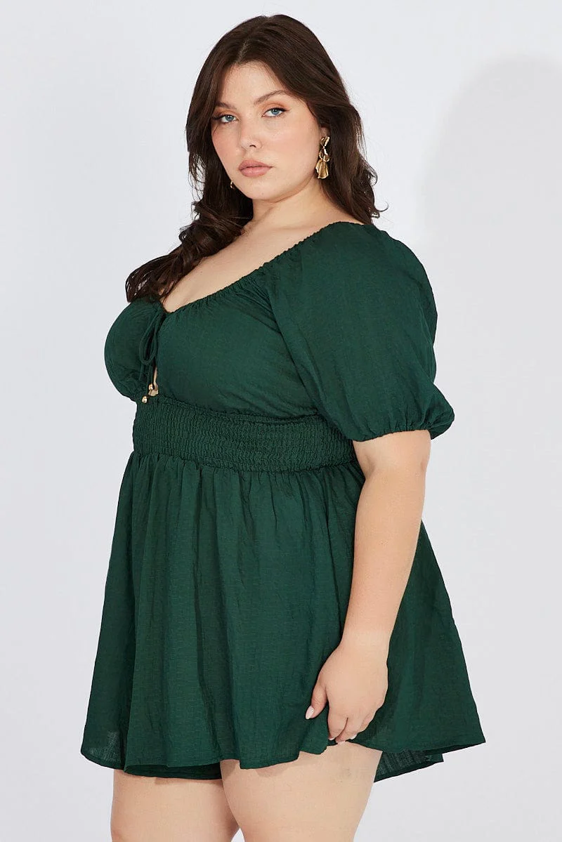 Green Ruffle Playsuit Short Sleeve Cut Out - Image 4