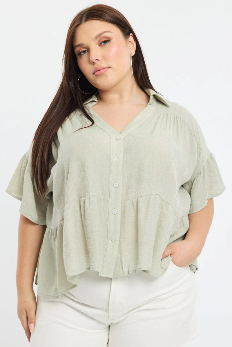 Green Ruffle Shirt Short Sleeve - Image 2