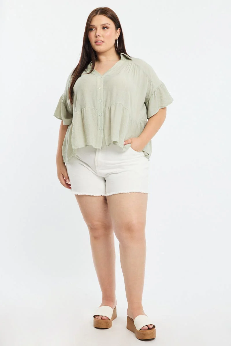 Green Ruffle Shirt Short Sleeve - Image 3