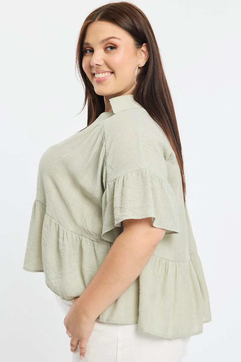 Green Ruffle Shirt Short Sleeve - Image 4