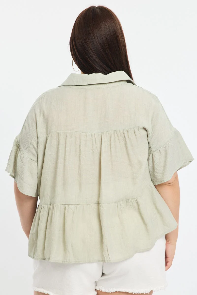 Green Ruffle Shirt Short Sleeve - Image 5