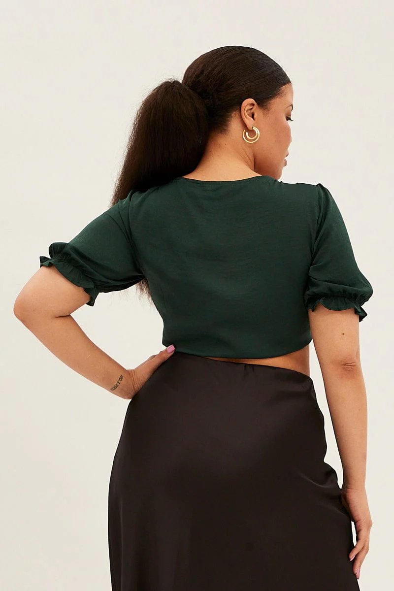 Green Satin Tie Front Short Sleeve Bolero Top - Image 5