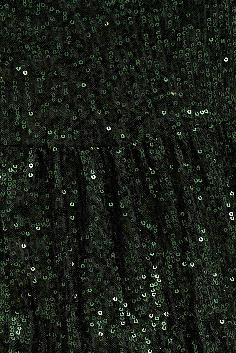 Green Sequin Camisole Top Shoestring Strap Peplum - Image 6