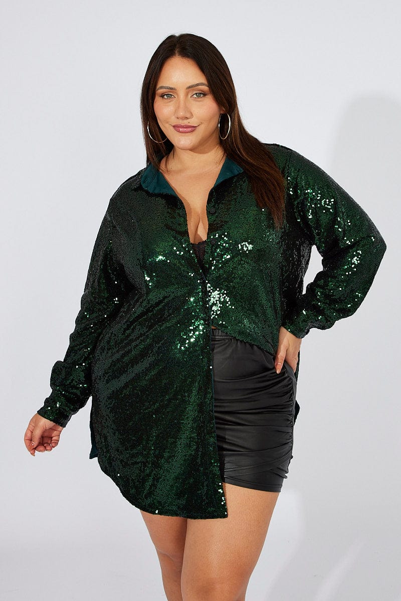 Green Sequin Long Overshirt Jacket - Image 5