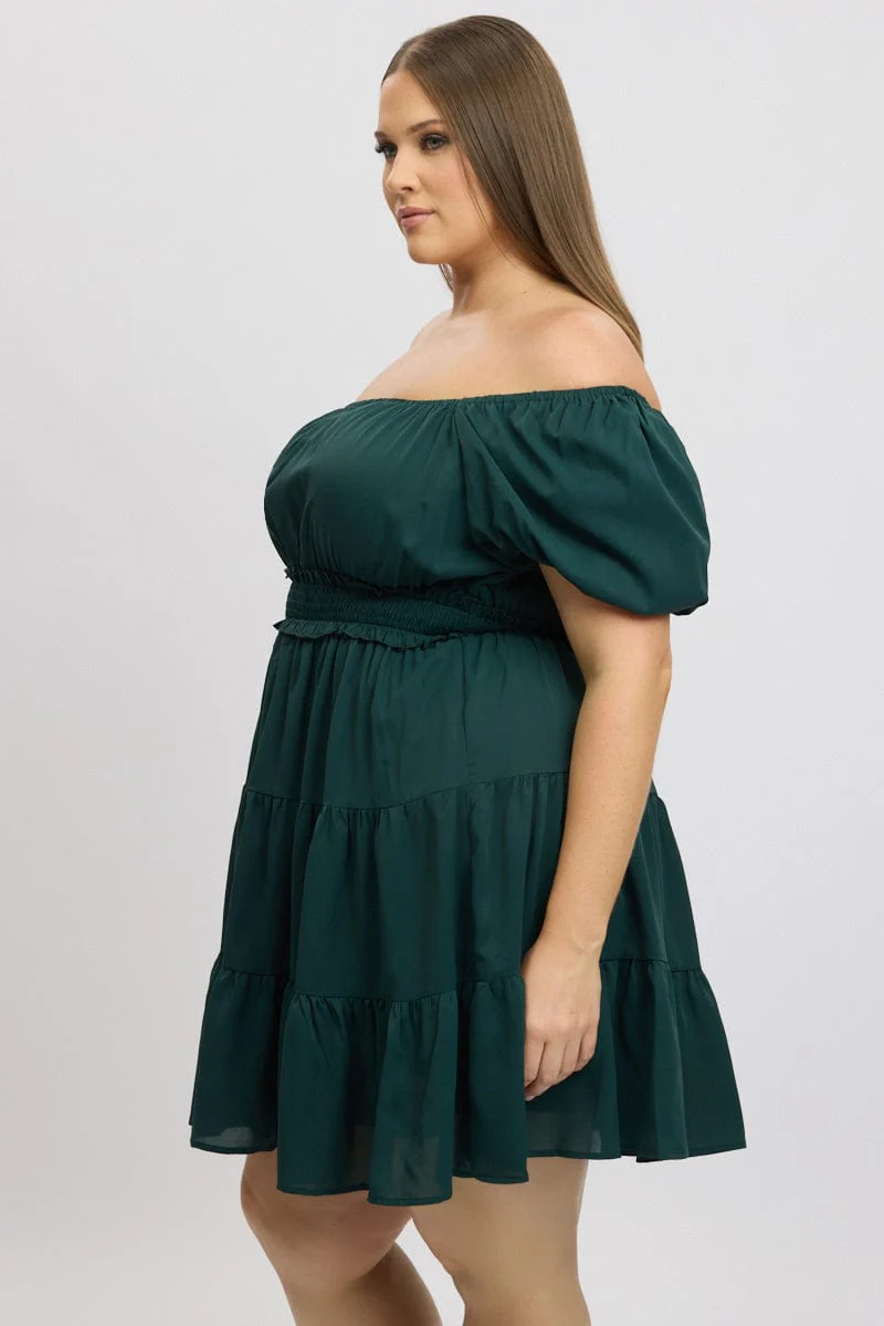 Green Shirred Waistband Tiered Minidress - Image 4