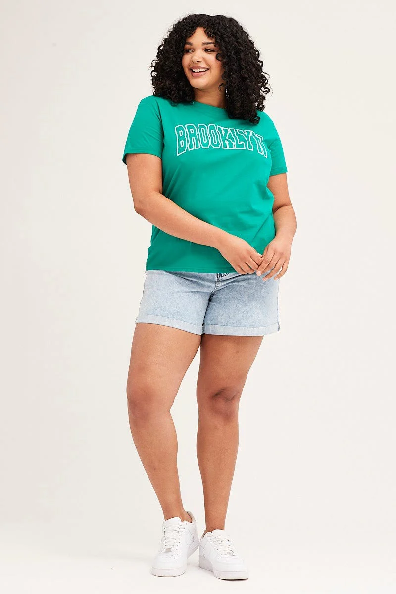 Green Short Cuff Sleeve Graphic Regular T-shirt - Image 2