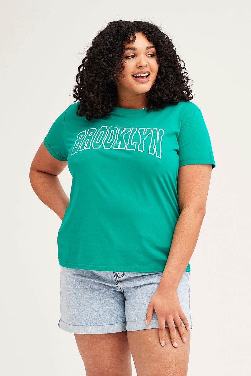 Green Short Cuff Sleeve Graphic Regular T-shirt - Image 3