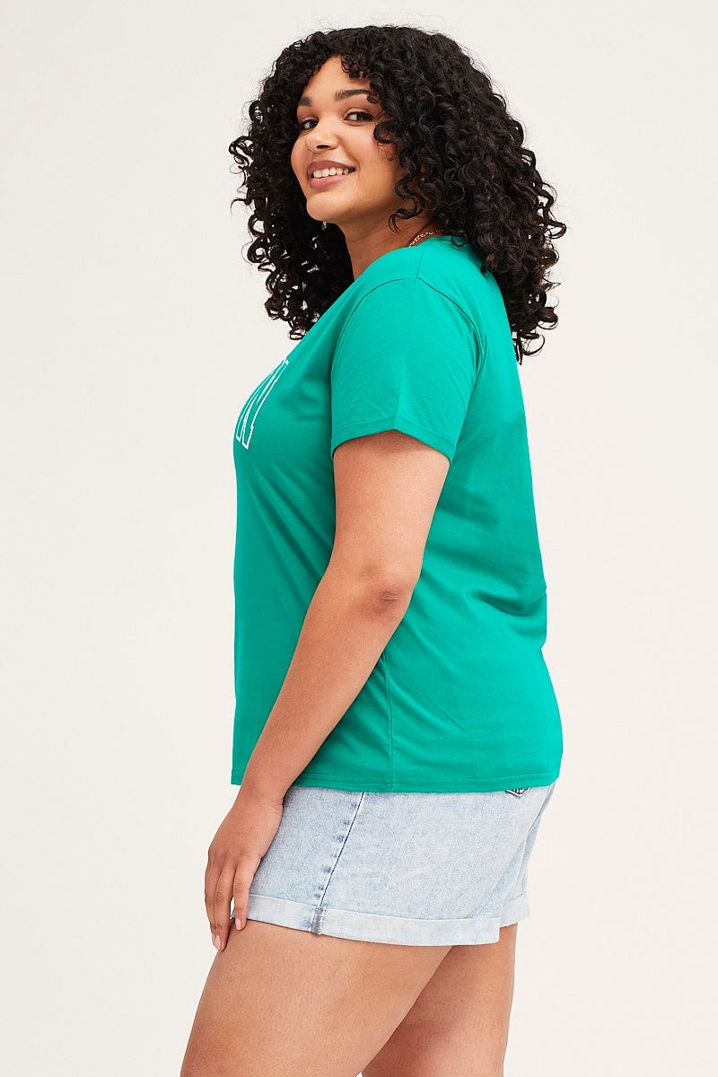 Green Short Cuff Sleeve Graphic Regular T-shirt - Image 4
