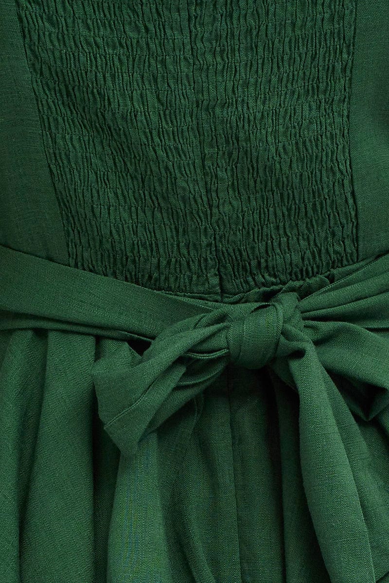Green Short Playsuit Puff Sleeve Linen Blend - Image 6