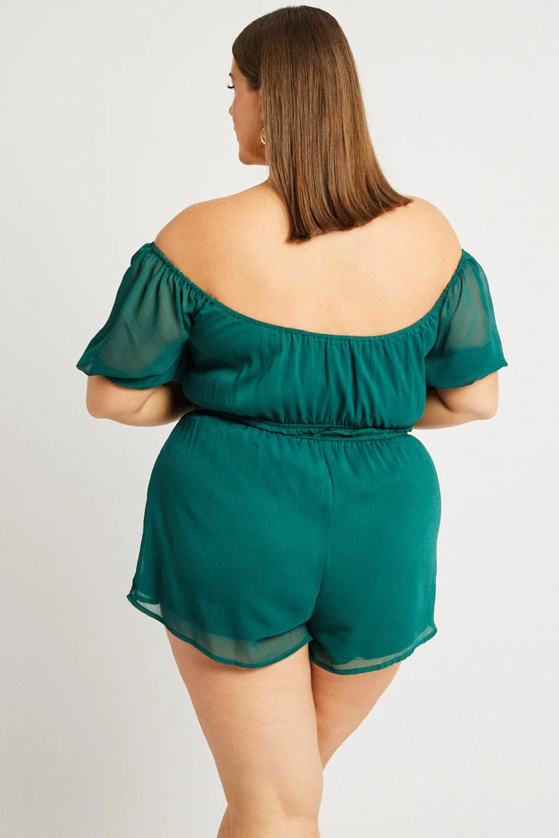 Green Short Sleeve Chiffon Double Tie Playsuit - Image 5
