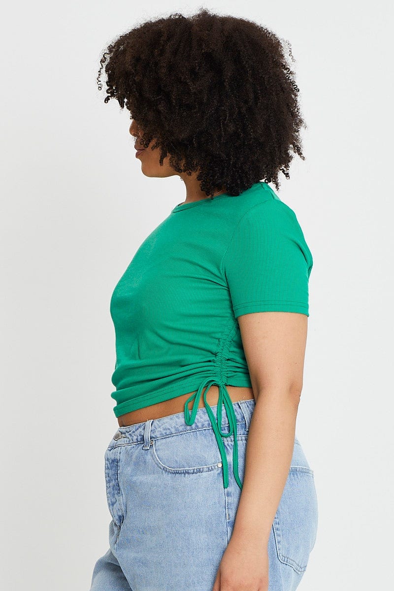 Green Short Sleeve Green Jersey Drawstring Side Top - Image 4