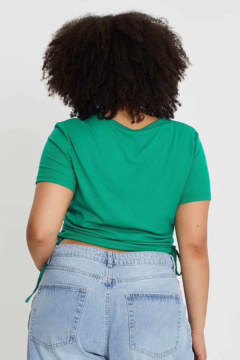 Green Short Sleeve Green Jersey Drawstring Side Top - Image 5