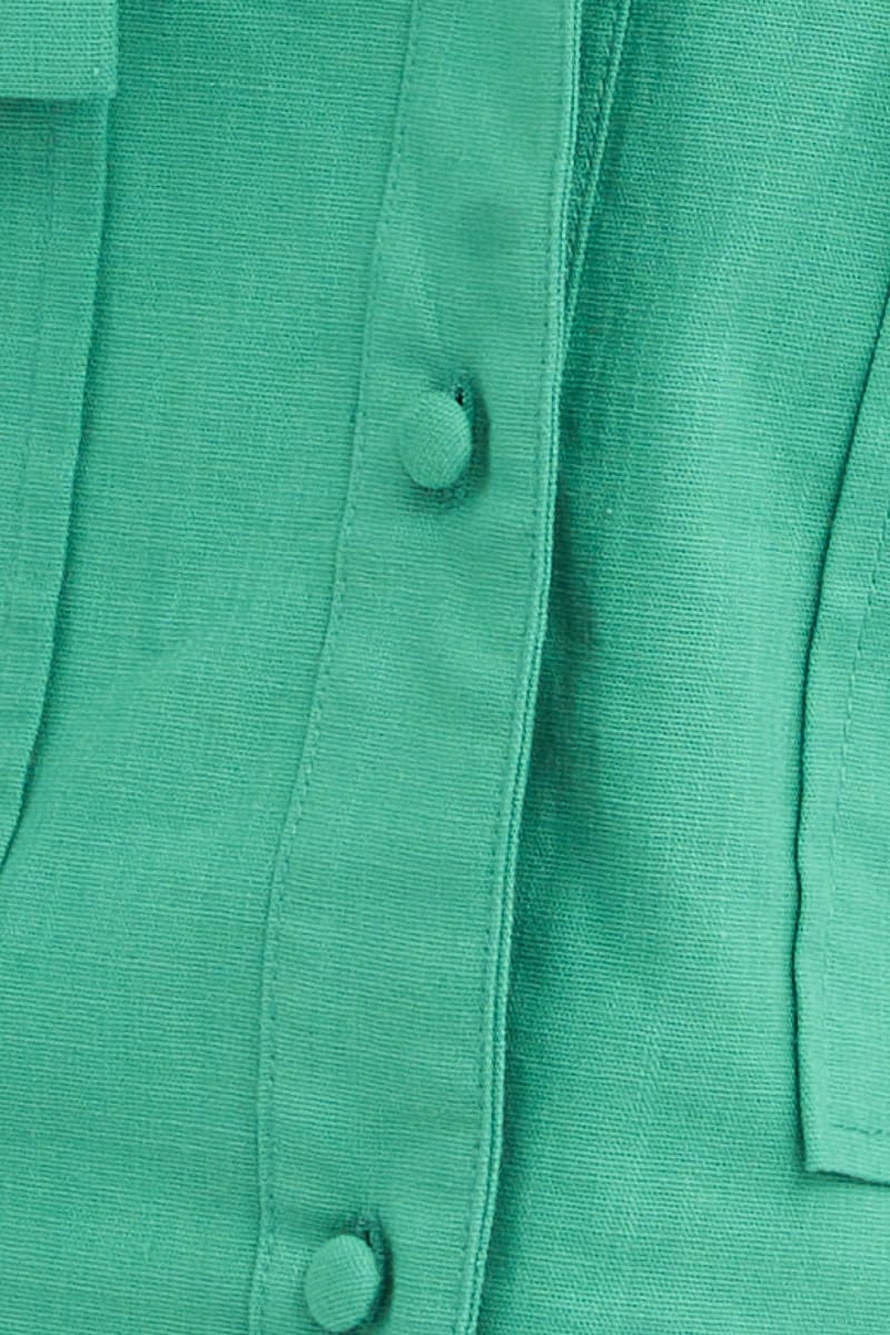 Green Short Sleeve Pocket Crop Shirts - Image 6