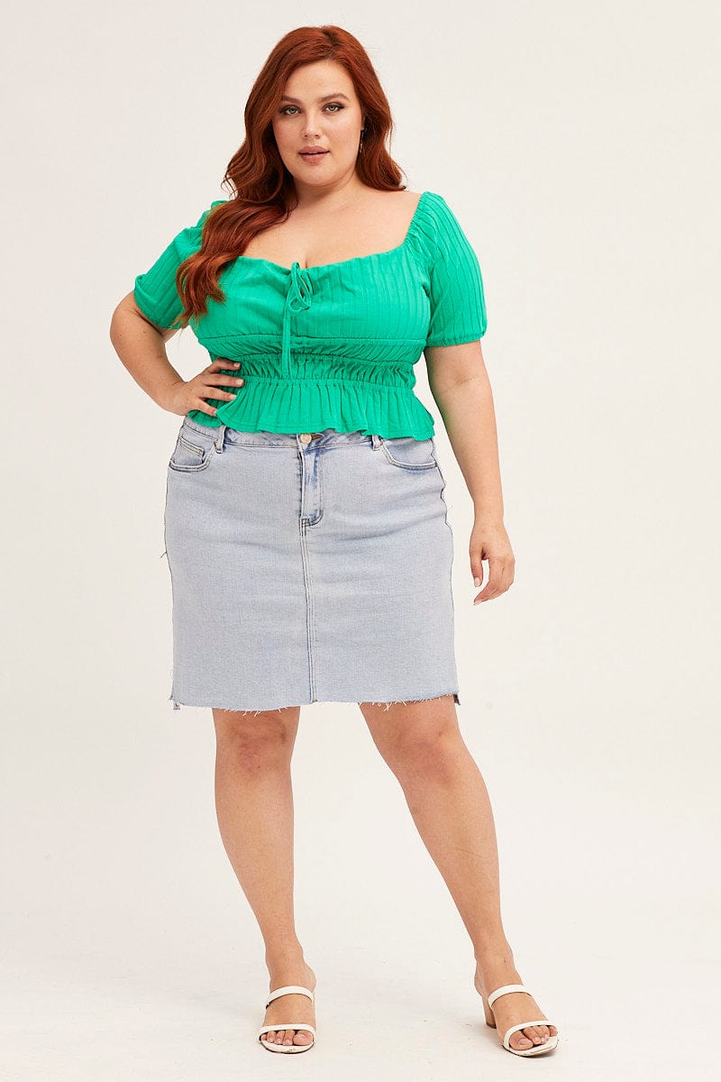 Green Short Sleeve Rib Jersey Peplum Top - Image 2