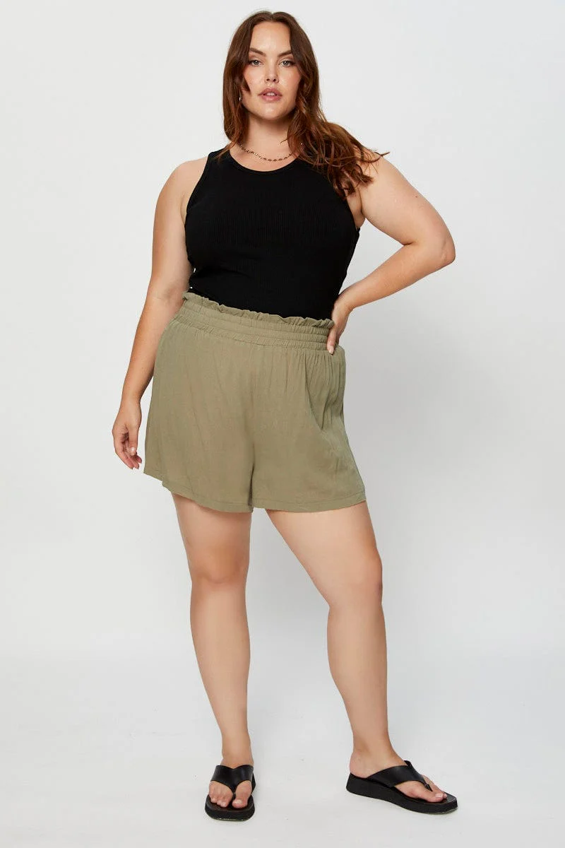 Green Shorts High Rise Shirred Waist - Image 3