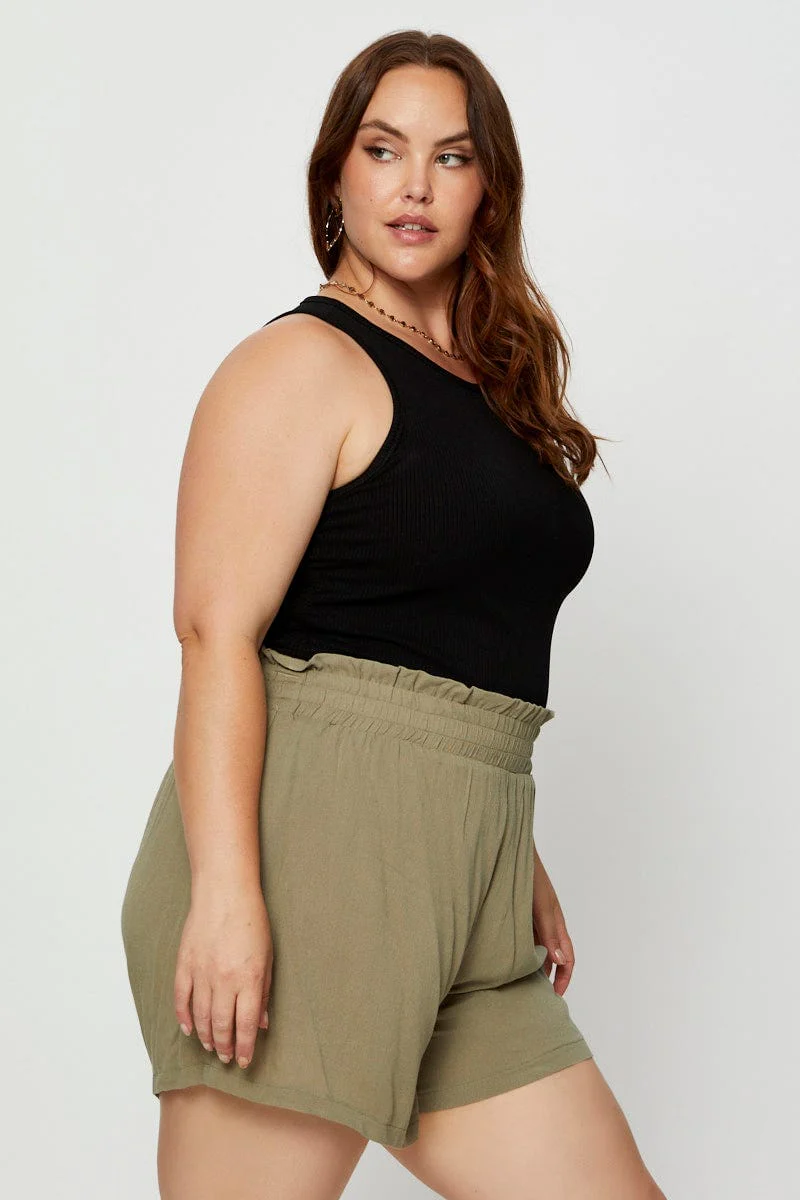 Green Shorts High Rise Shirred Waist - Image 4