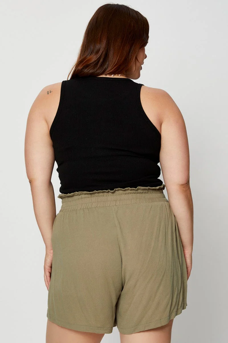 Green Shorts High Rise Shirred Waist - Image 5