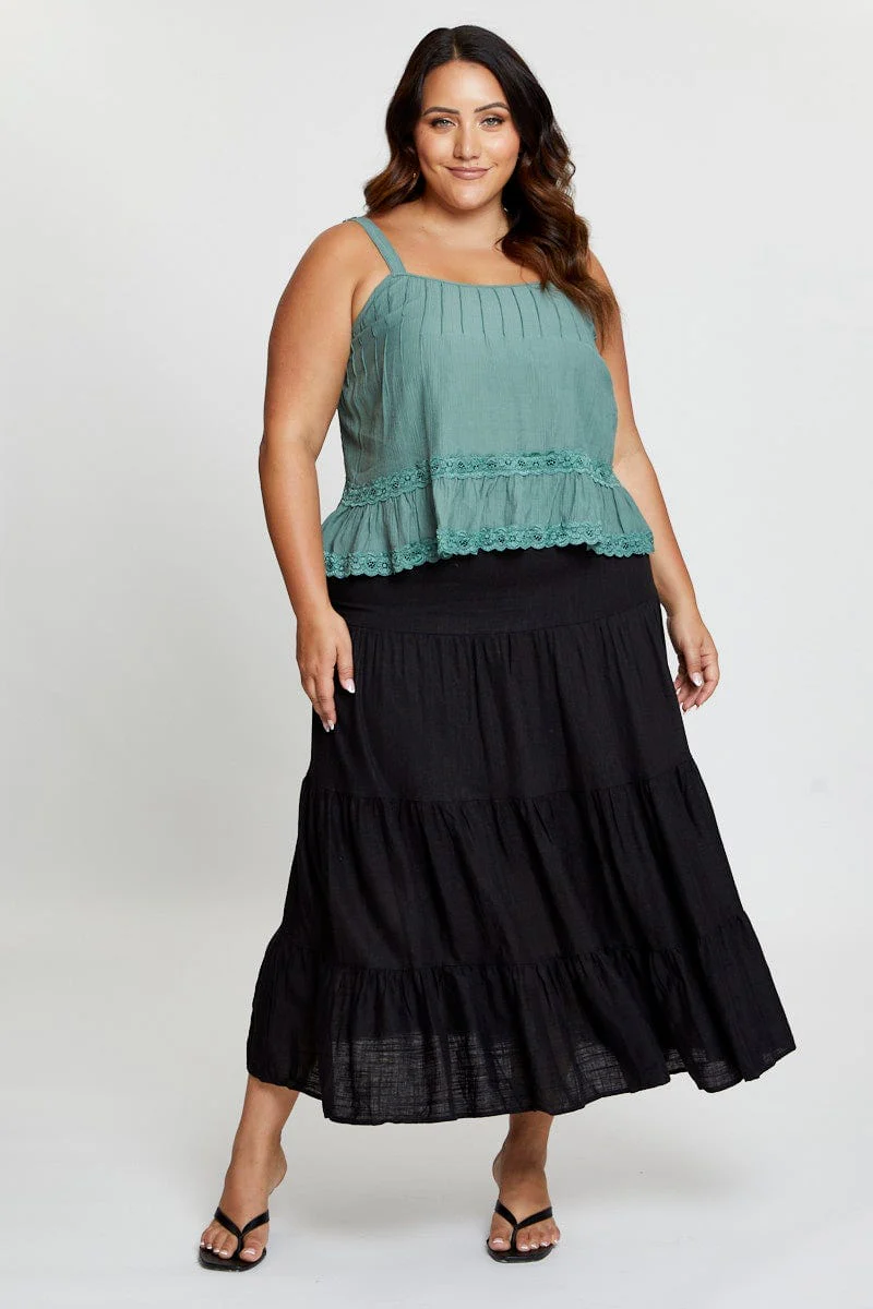 Green Singlet Top Coral Lace Insert Pintuck - Image 2