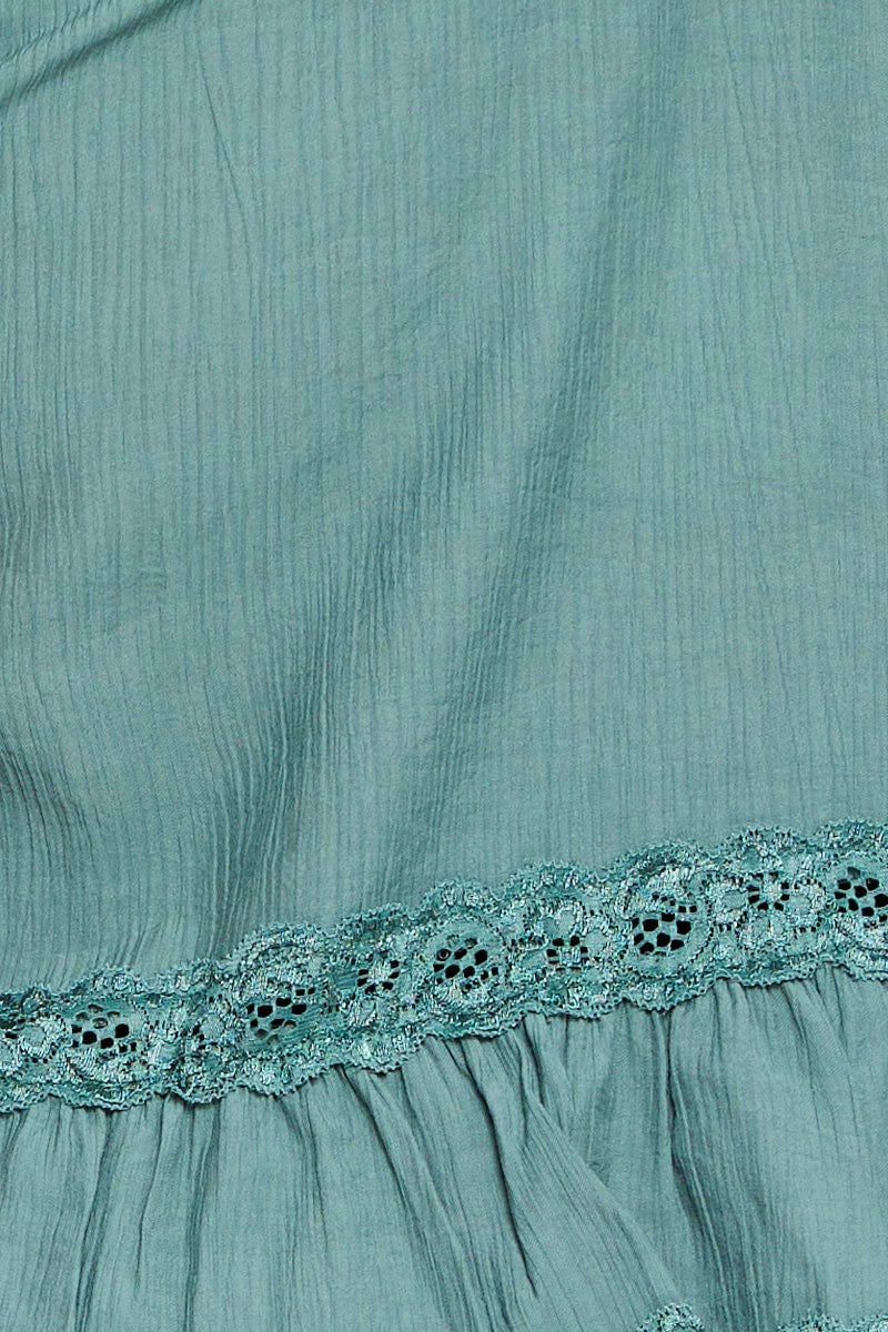 Green Singlet Top Coral Lace Insert Pintuck - Image 6