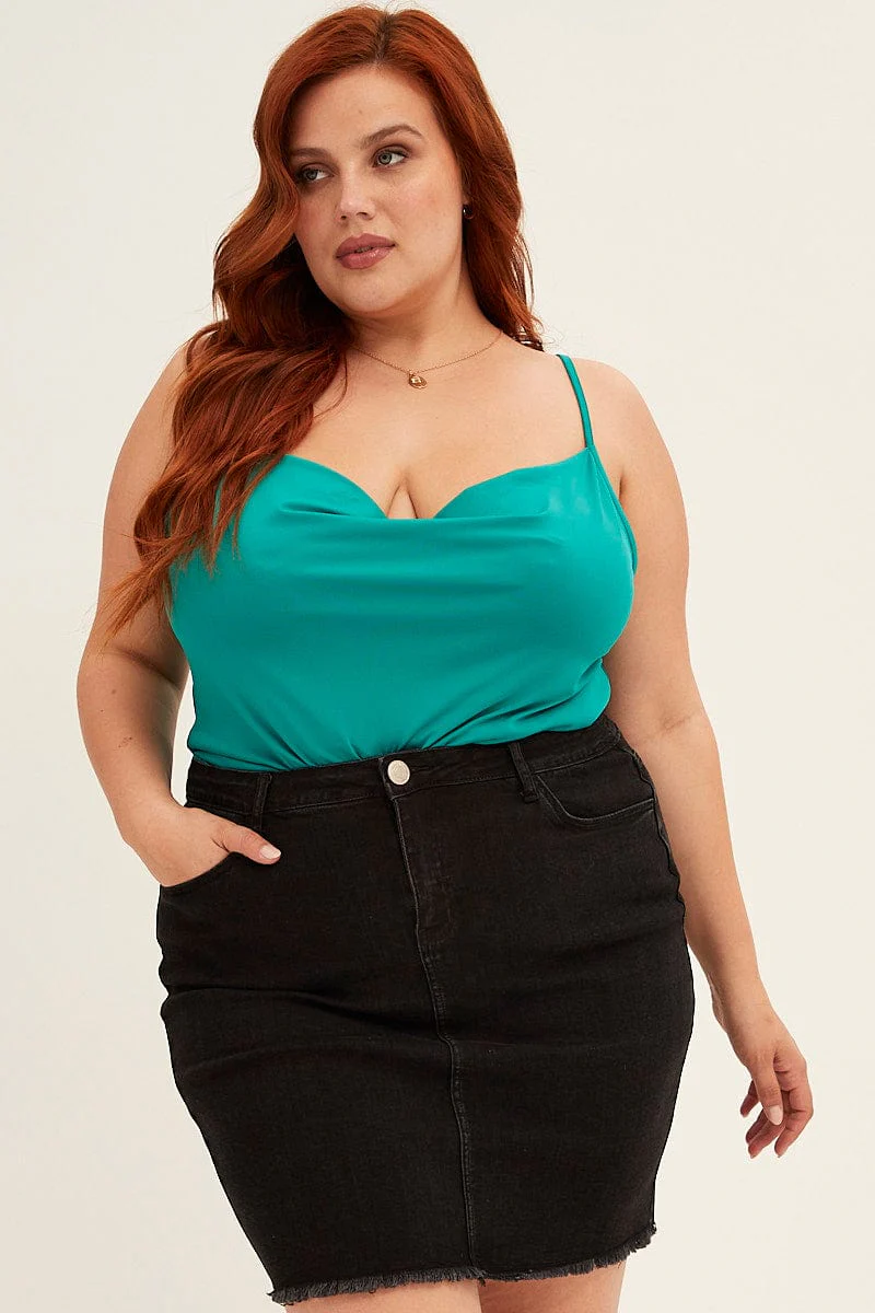 Green Singlet Top Cowl Neck