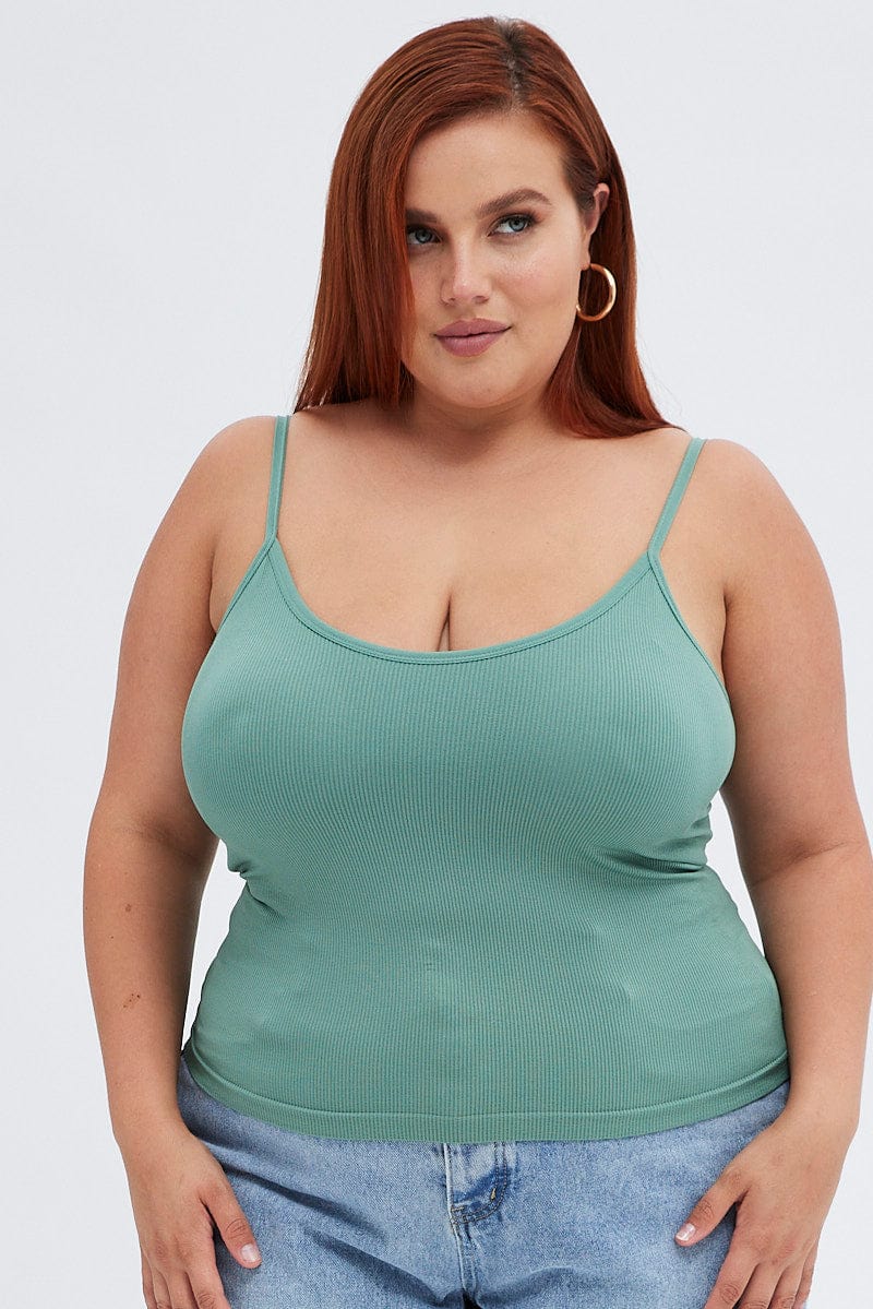 Green Singlet Top Scoop Neck Seamless - Image 3