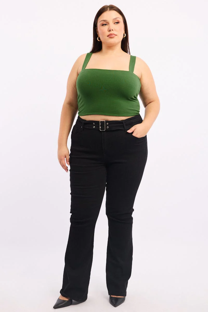 Green Singlet Top Square Neck Crop - Image 2