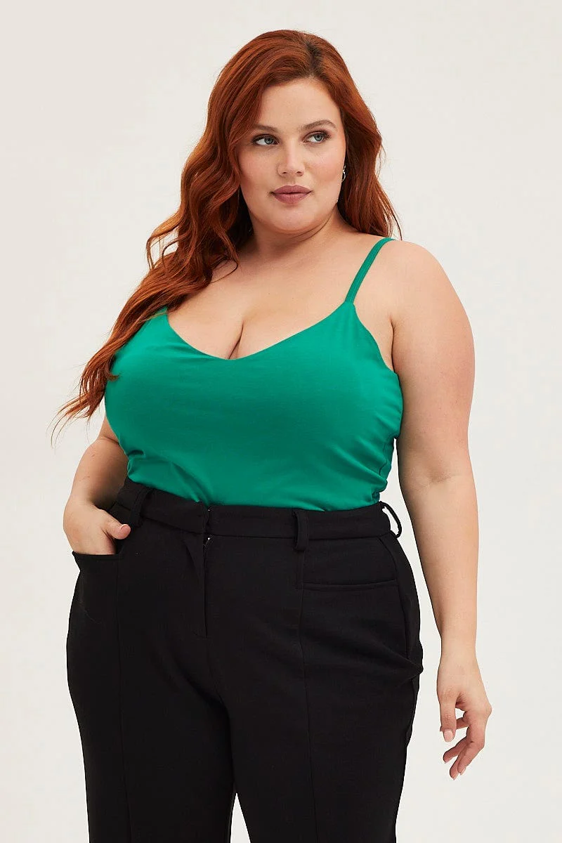 Green Singlet Top V-neck Cotton