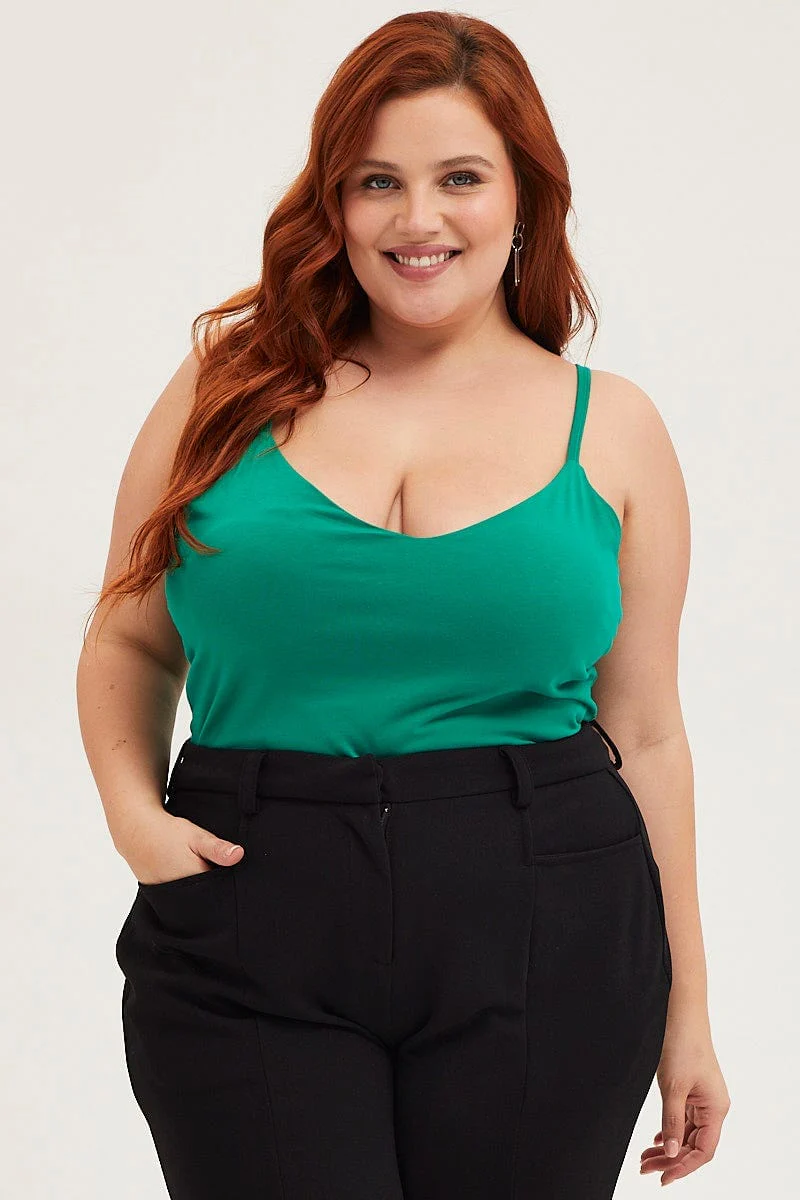 Green Singlet Top V-neck Cotton - Image 3