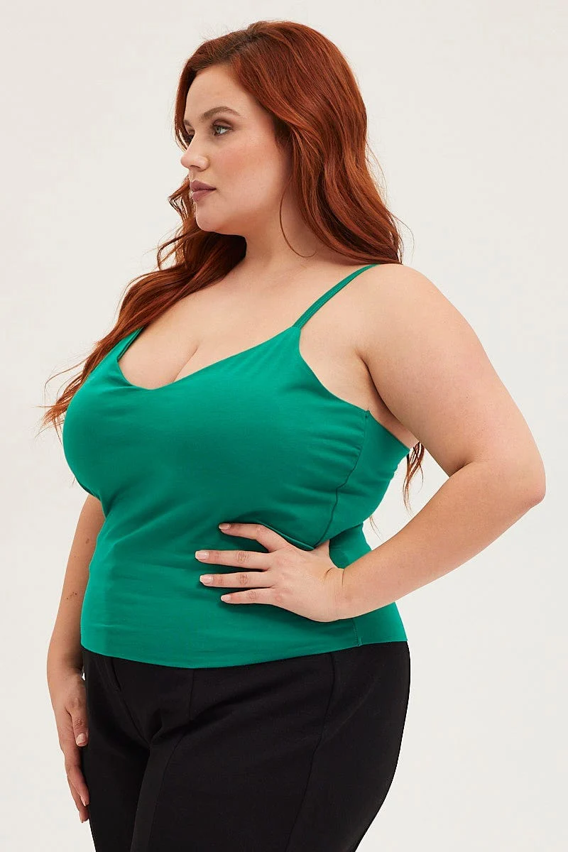 Green Singlet Top V-neck Cotton - Image 4