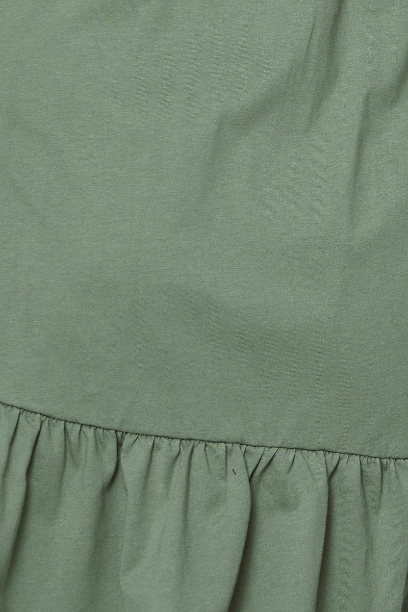 Green Skater Dress V-neck Puff Sleeve Ruffle Hem - Image 6