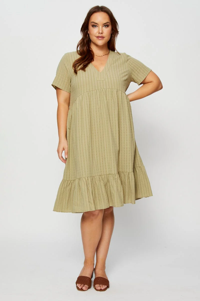 Green Skater Dress V-neck Short Sleeve - Image 3