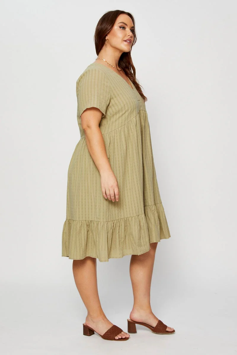 Green Skater Dress V-neck Short Sleeve - Image 4