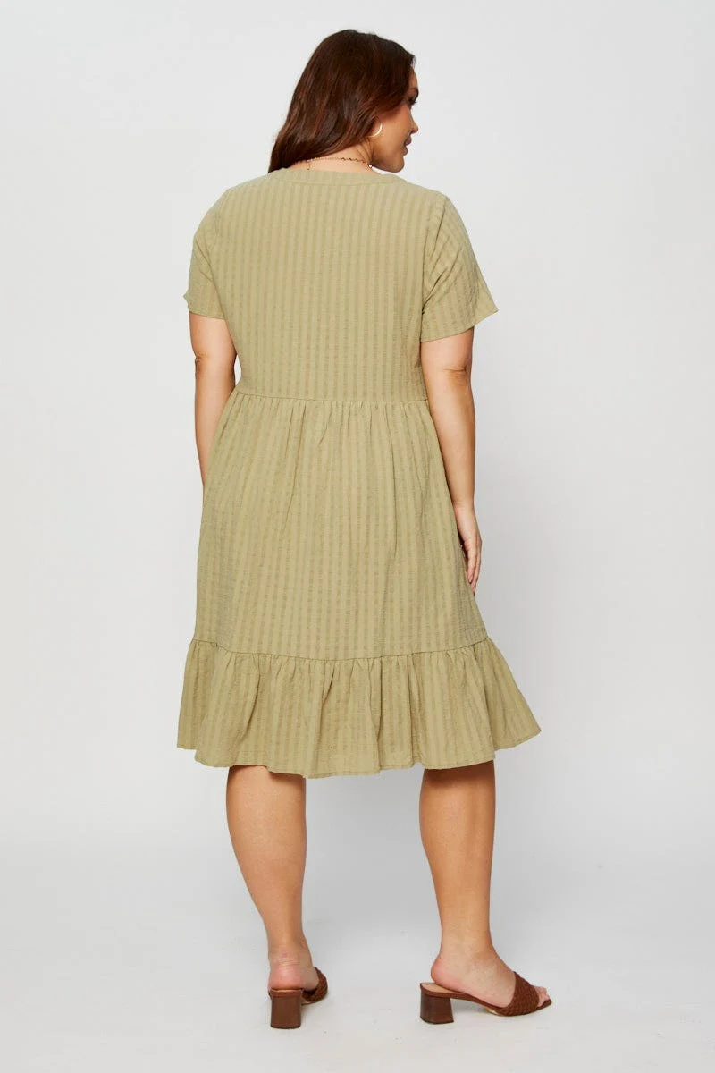 Green Skater Dress V-neck Short Sleeve - Image 5