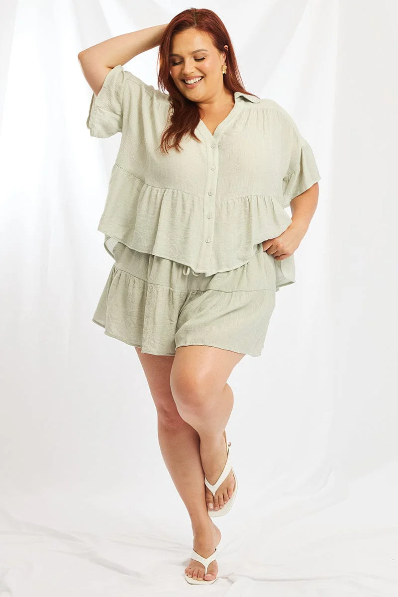 Green Skorts Elastic Waist