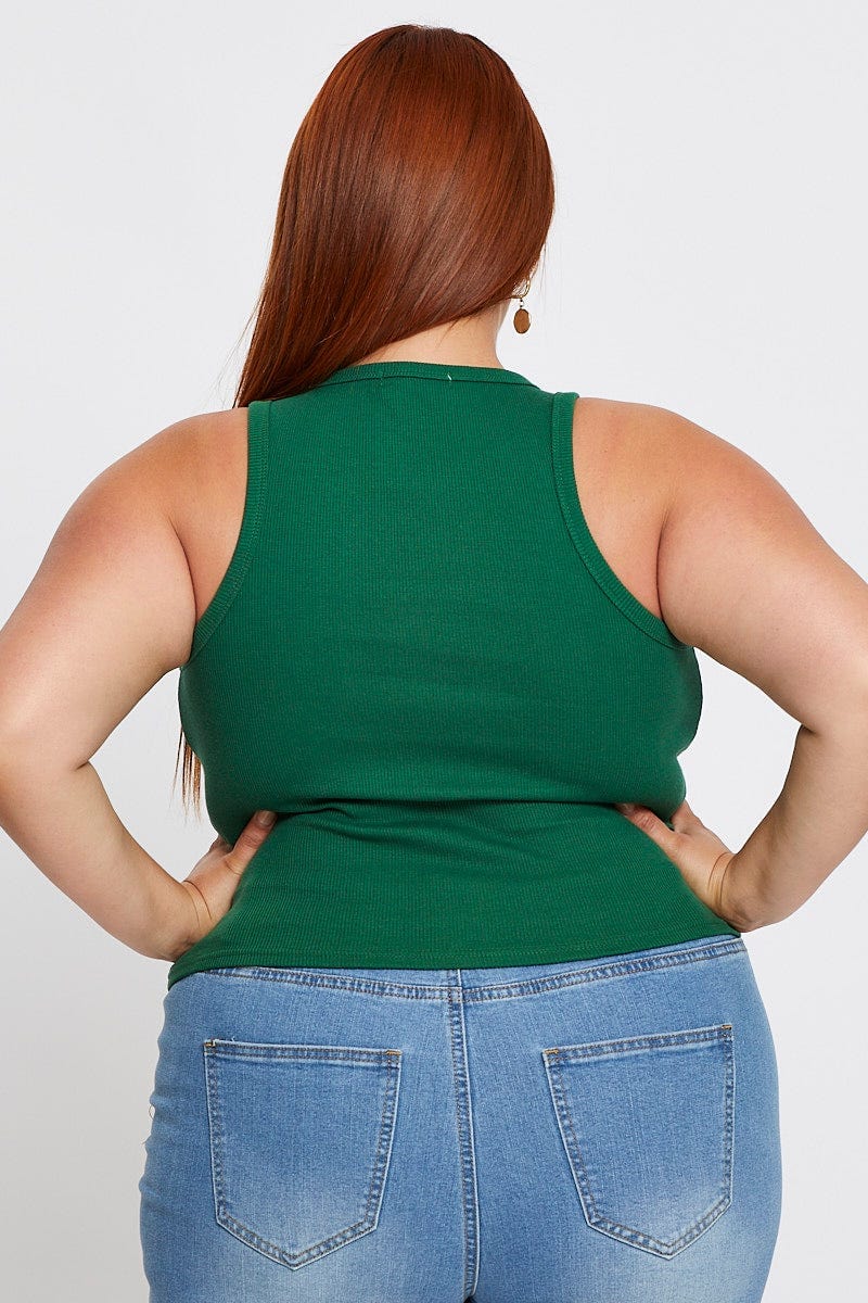Green Sleeveless Basic Rib Tank Top - Image 5