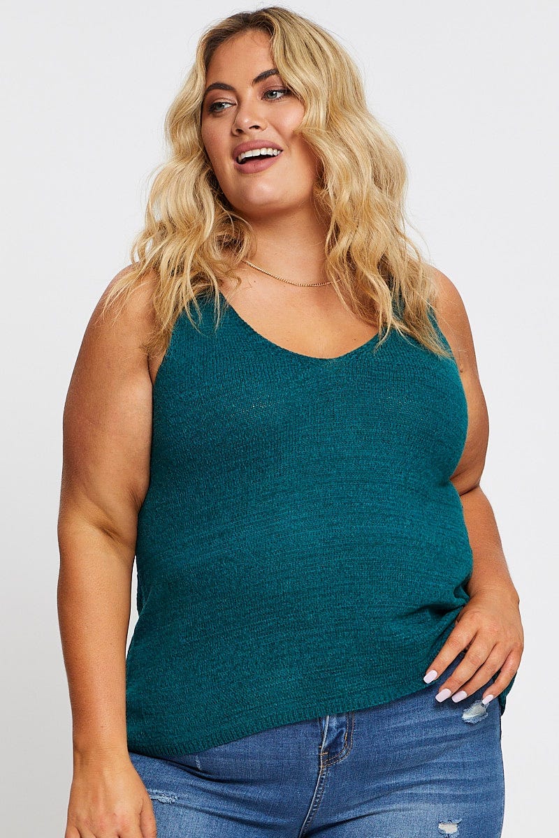 Green Sleeveless Tank V-neck Knit - Image 3
