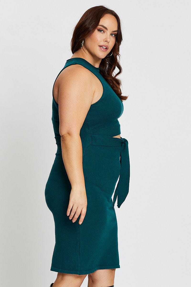 Green Sleeveless Tie Front Knitted Dress - Image 4