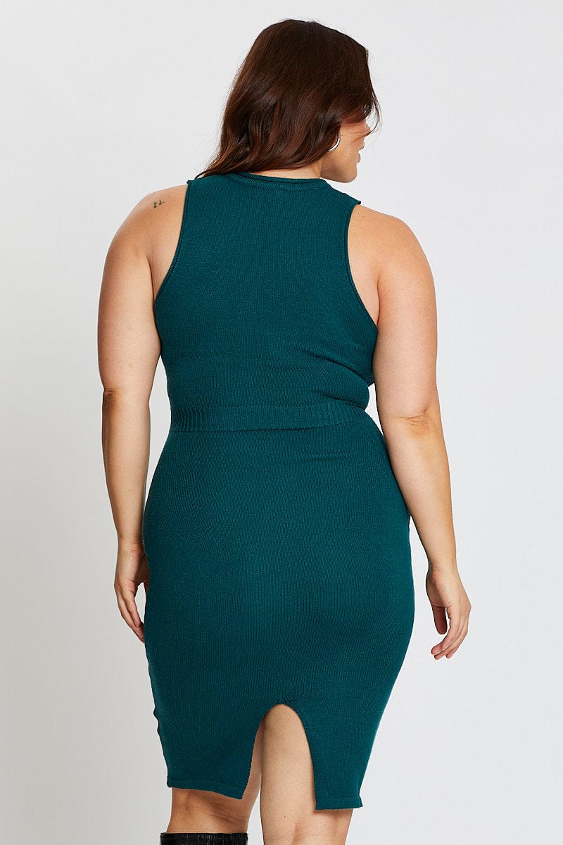 Green Sleeveless Tie Front Knitted Dress - Image 5