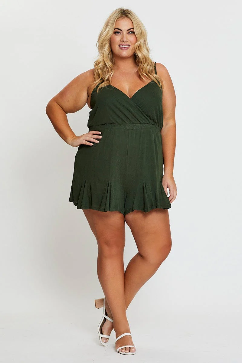 Green Sleeveless Wrap Top Textured Jersey Playsuit - Image 2
