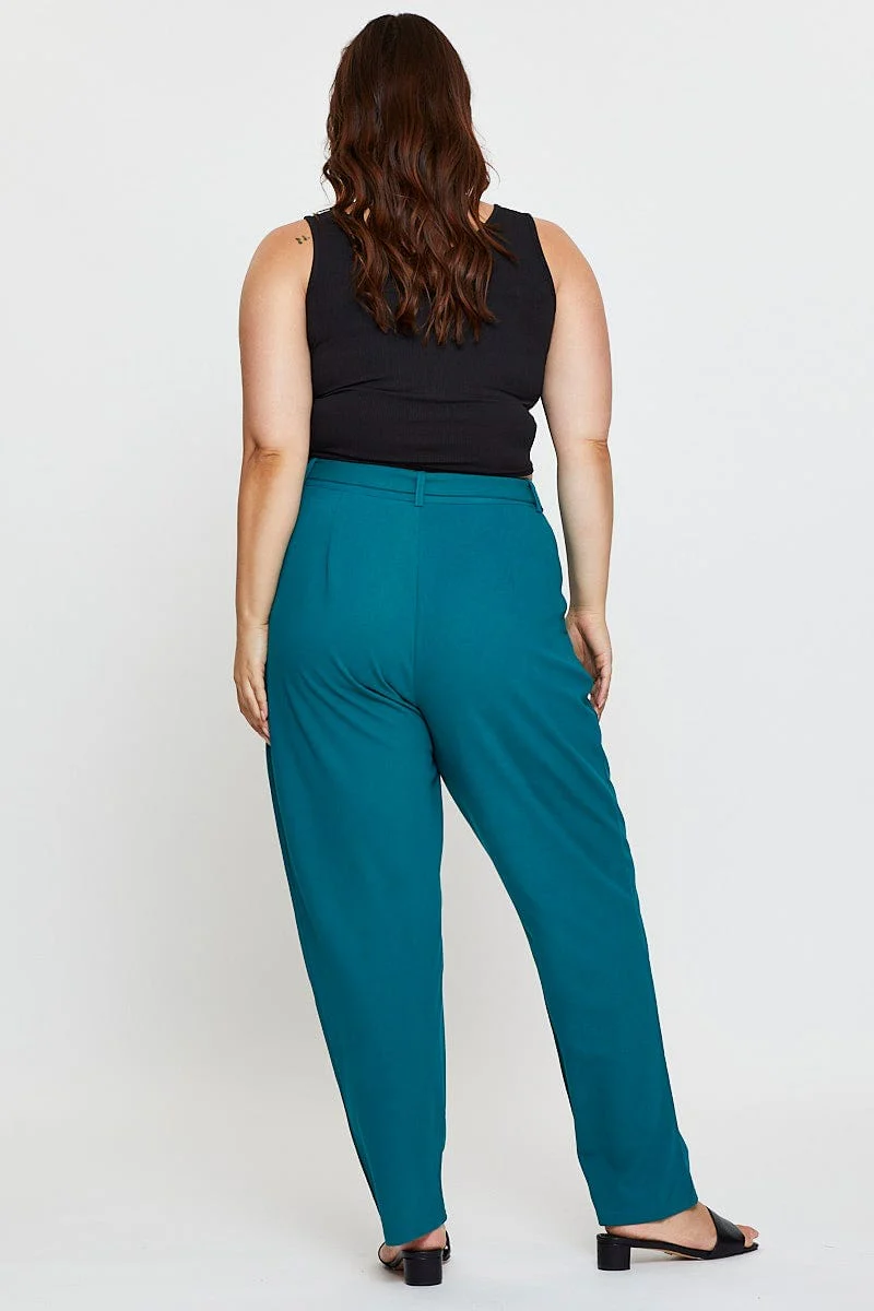 Green Slim Leg Pants High Rise Belted - Image 5