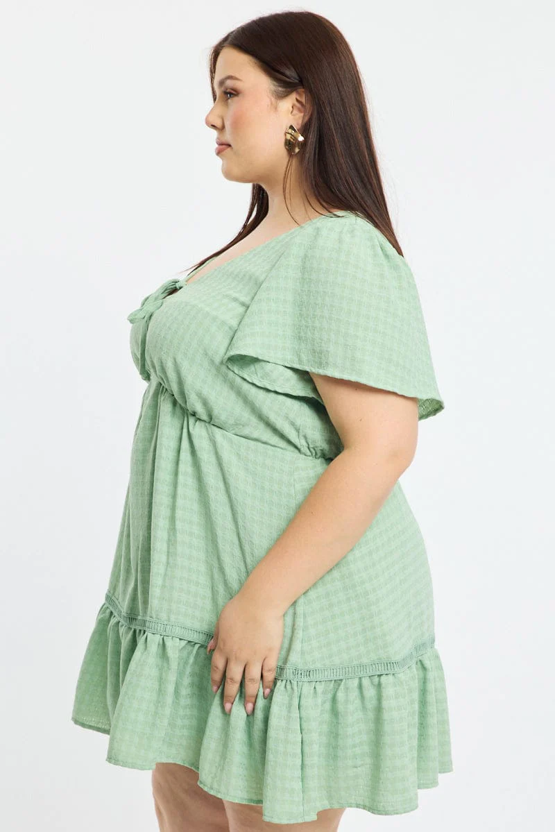 Green Smock Dress Short Sleeve Textured - Image 3